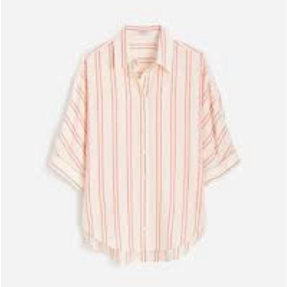 Madewell pleated button up shirt in bright flame stripe colorway- NWT- size L